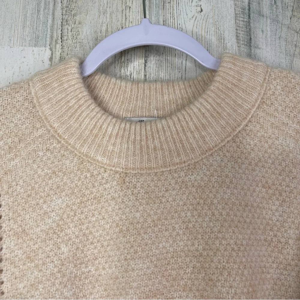 Madewell Knit Sweater Women's Medium Neutral‎ with Ribbed Collar Light Academia